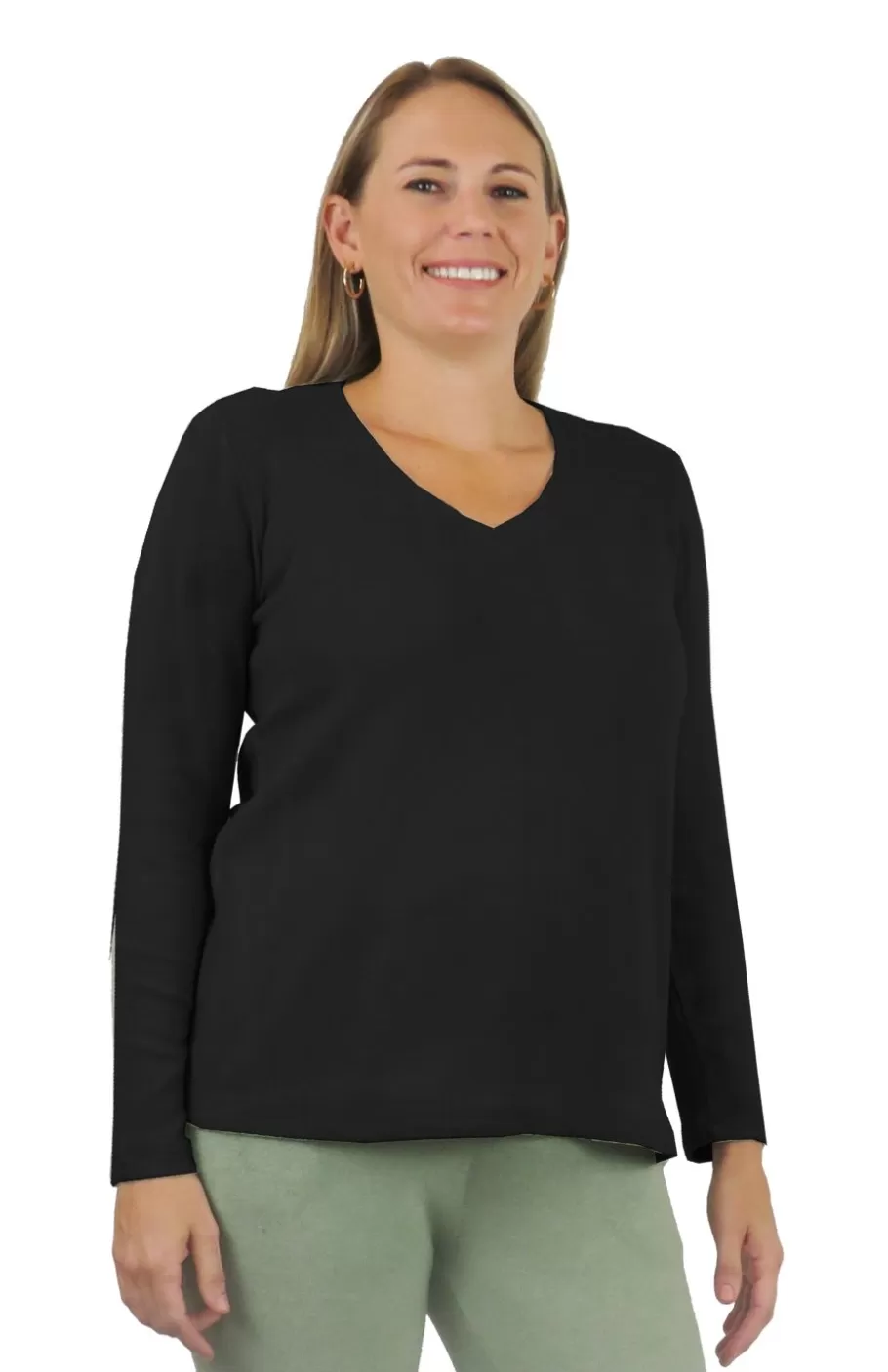 La Cera™ Top De Manga Larga Con Cuello En V Comfort Collection^ Tapas