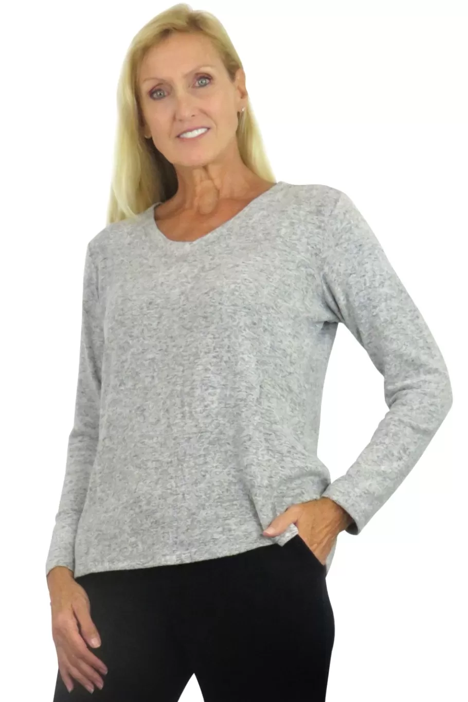 La Cera™ Top De Manga Larga Con Cuello En V Comfort Collection^ Tapas