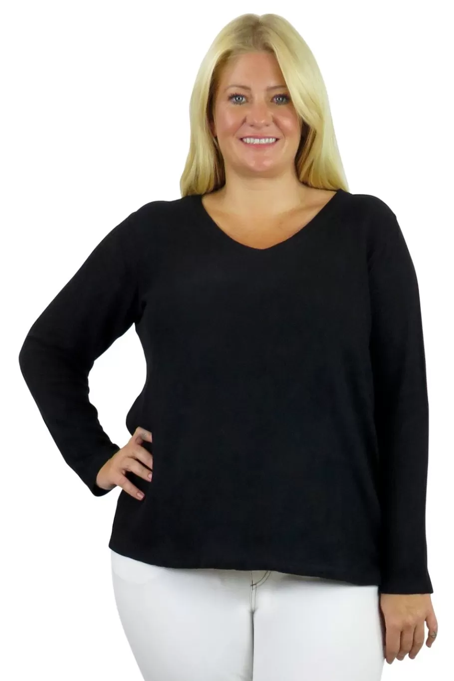 La Cera™ Top De Manga Larga Con Cuello En V Comfort Collection - Talla Grande^ Más Ropa Cómoda
