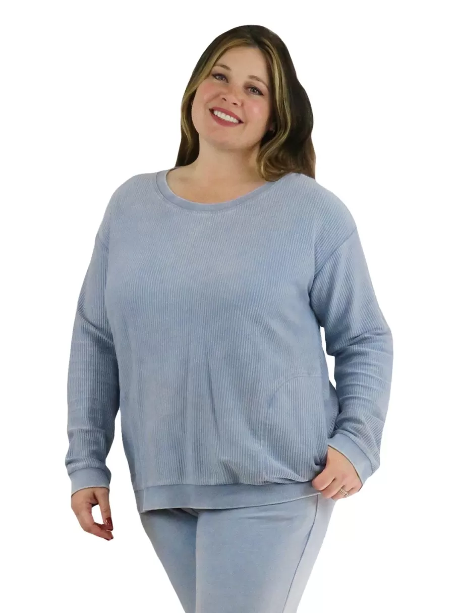 La Cera™ Top De Manga Larga De Punto Acanalado Otomano - Talla Grande^ Más Ropa Cómoda