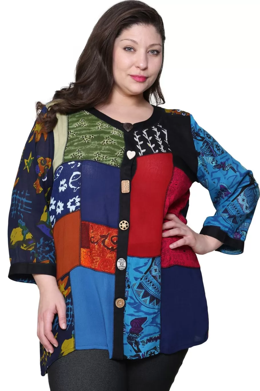 La Cera™ Top De Patchwork La Cera Talla Grande^ Plus Tops