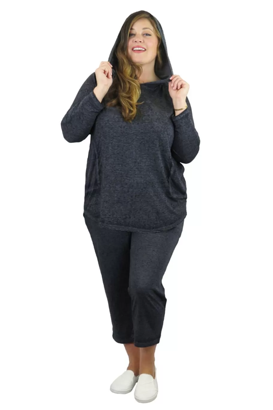 La Cera™ Top De Punto Con Capucha, Suave Y Flexible, De Talla Grande^ Más Ropa Cómoda