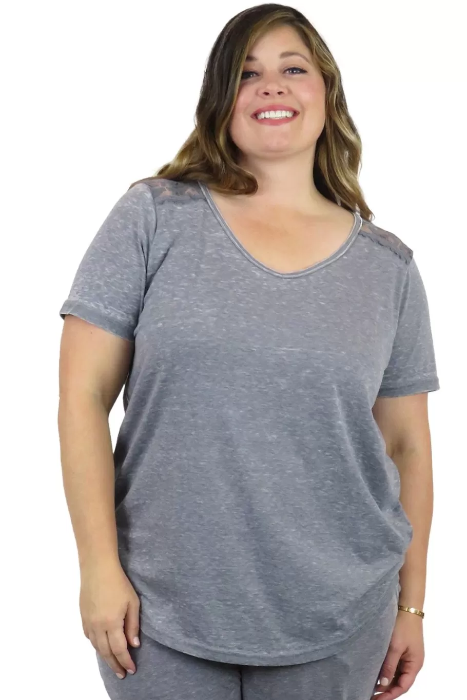 La Cera™ Top De Punto Con Cuello En V Suave Y Flexible De Talla Grande^ Más Ropa Cómoda