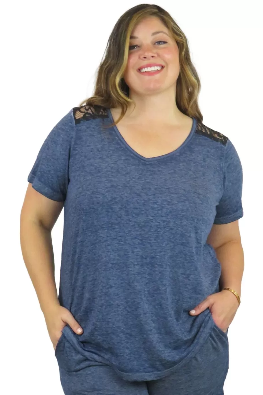 La Cera™ Top De Punto Con Cuello En V Suave Y Flexible De Talla Grande^ Más Ropa Cómoda