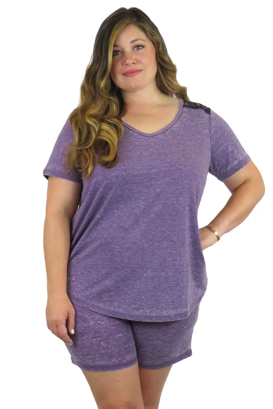 La Cera™ Top De Punto Con Cuello En V Suave Y Flexible De Talla Grande^ Más Ropa Cómoda