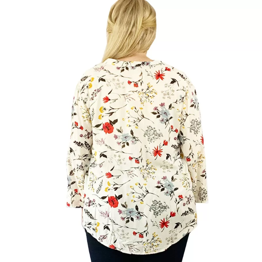 La Cera™ Top De Rayon Estampado Con Frente Plisado - Tallas Grandes^ Plus Tops