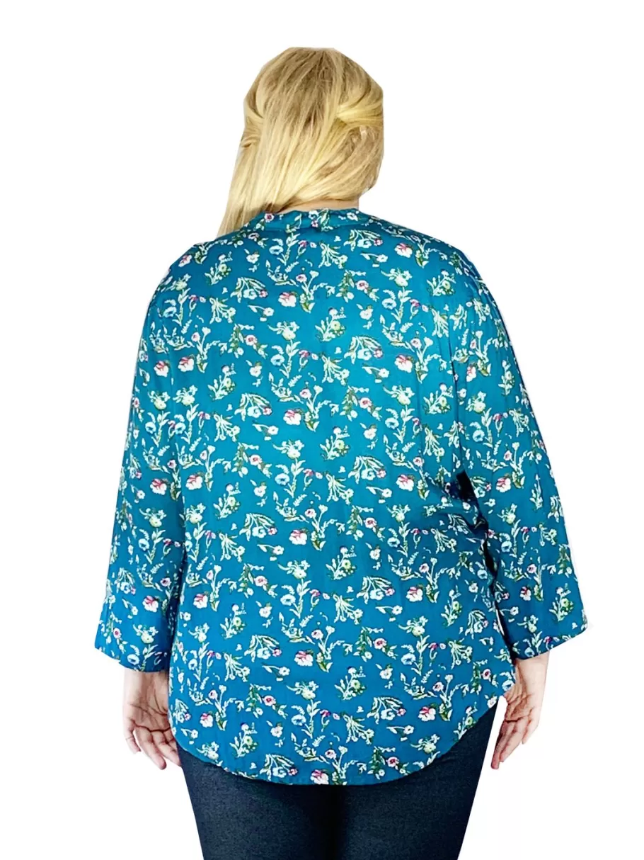 La Cera™ Top De Rayon Estampado Con Frente Plisado - Tallas Grandes^ Plus Tops