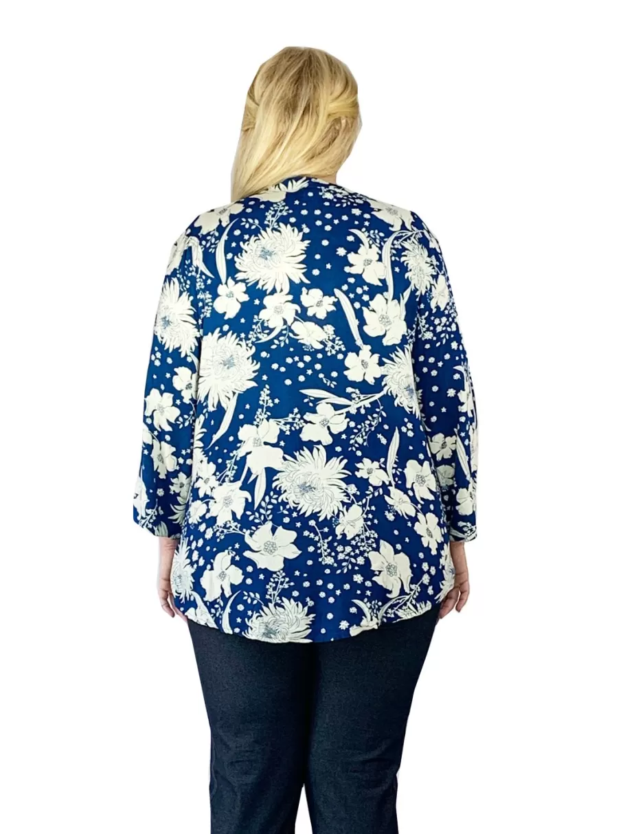 La Cera™ Top De Rayon Estampado Con Frente Plisado - Tallas Grandes^ Plus Tops
