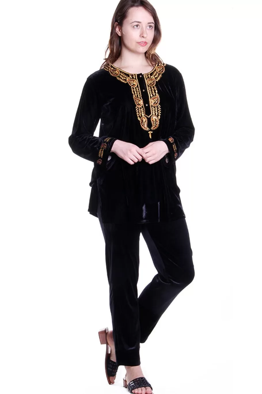 La Cera™ Top De Talla Grande De Terciopelo En Forma De Pan De Oro^ Plus Tops