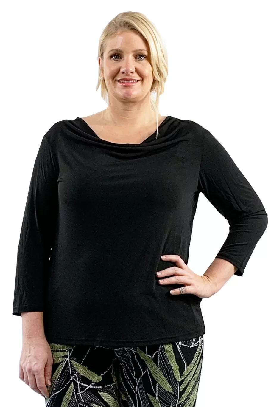La Cera™ Top Liso Con Cuello Vuelto La Cera De Talla Grande^ Plus Tops