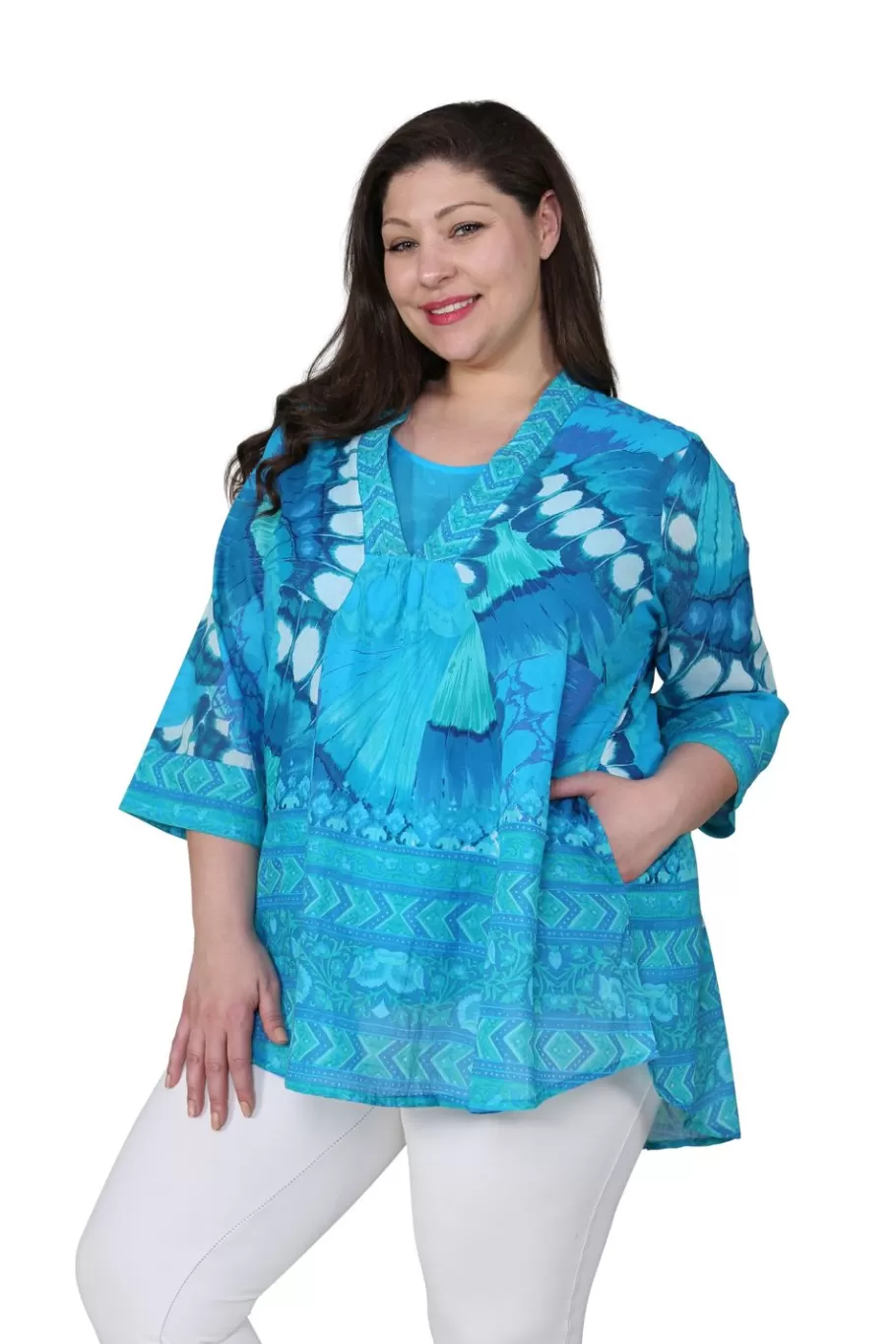 La Cera™ Top Suelto Con Alas De Mariposa De Talla Grande^ Plus Tops