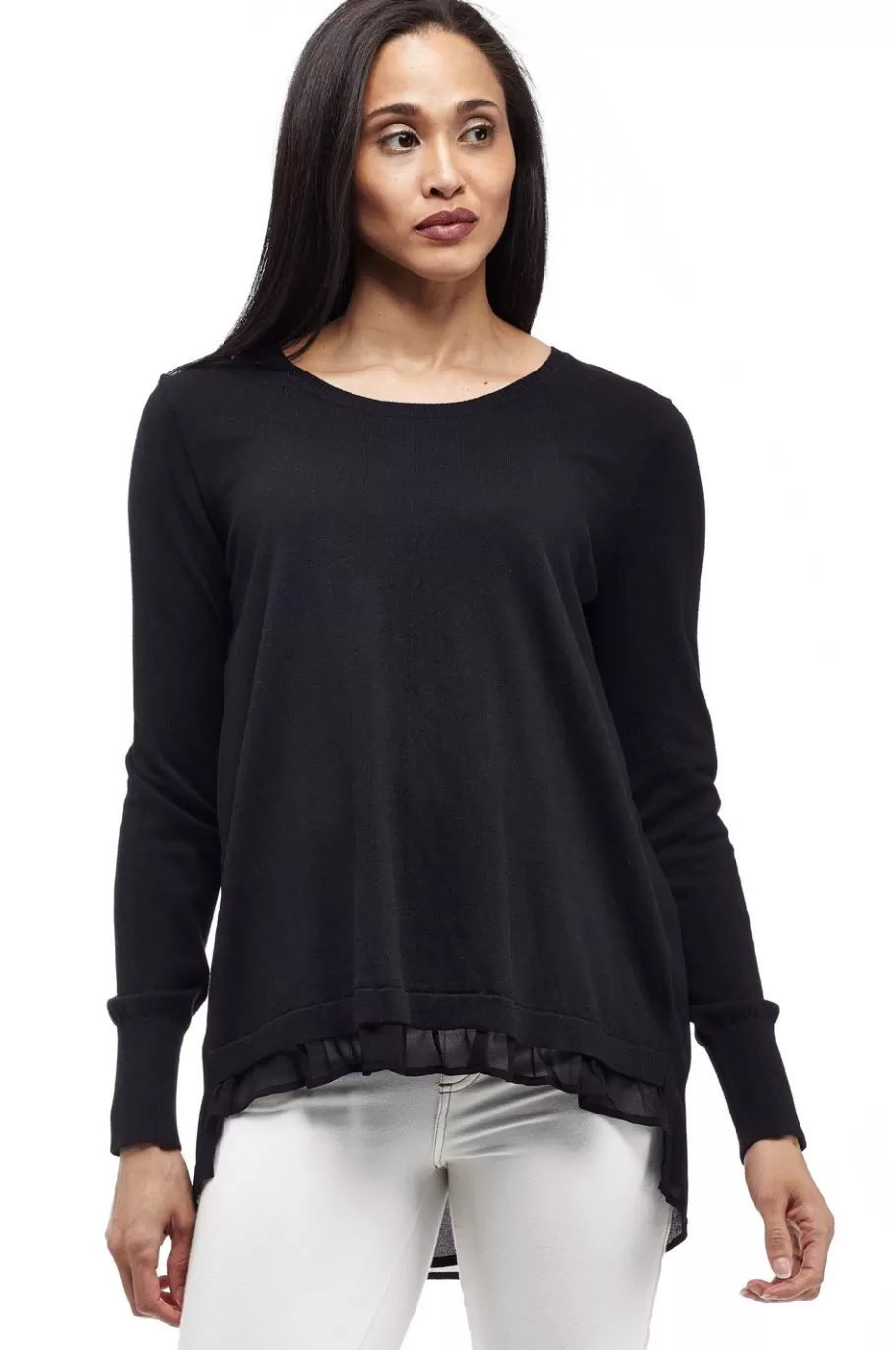 La Cera™ Top Tipo Jersey Con Cuello Redondo Y Espalda De Georgette La Cera^ Suéteres