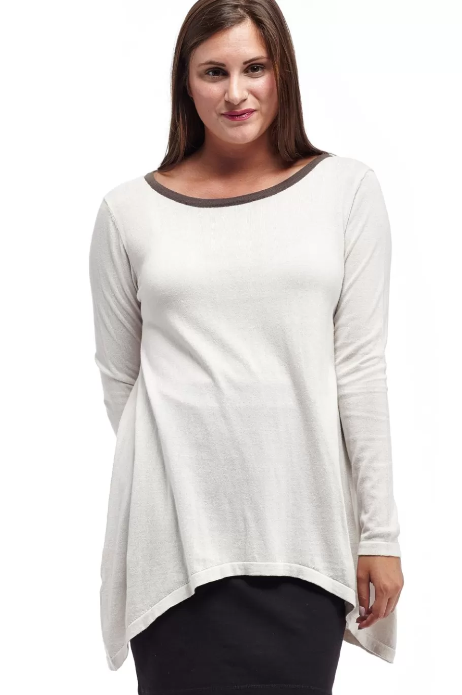 La Cera™ Top Tipo Sueter Con Cuello Redondo Hi-Lo La Cera - Talla Grande^ Plus Tops