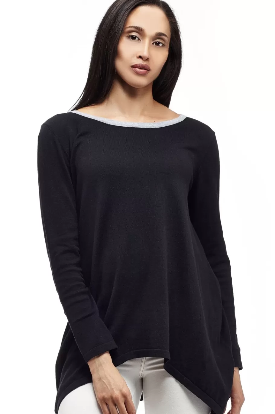 La Cera™ Top Tipo Sueter Con Cuello Redondo Hi-Lo La Cera - Talla Grande^ Plus Tops