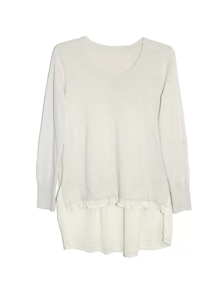 La Cera™ Top Tipo Sueter Con Cuello Redondo Y Espalda De Georgette La Cera Tall^ Plus Tops