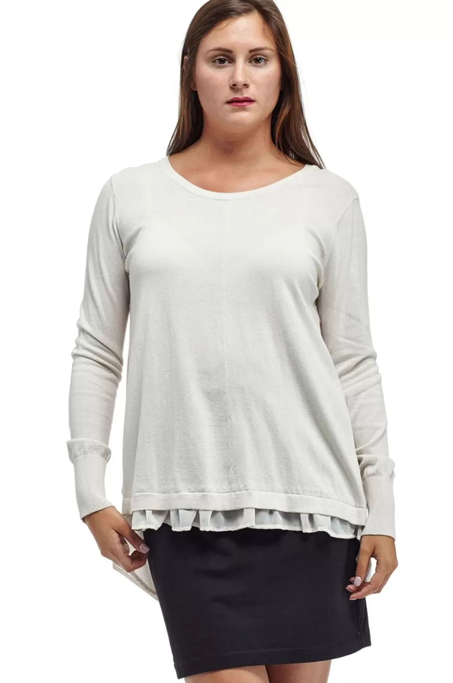 La Cera™ Top Tipo Sueter Con Cuello Redondo Y Espalda De Georgette La Cera Tall^ Plus Tops