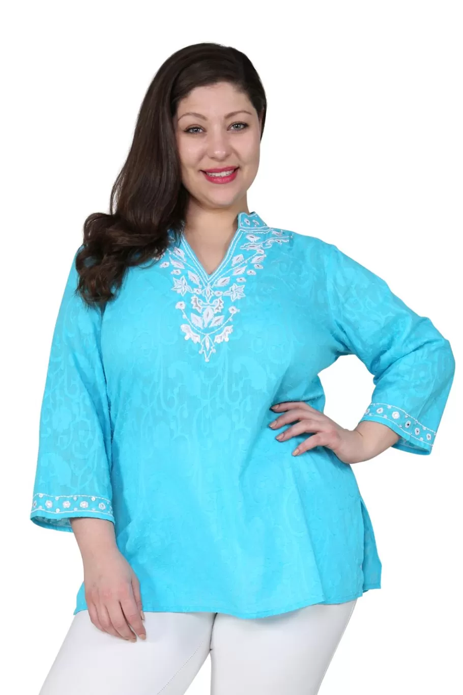 La Cera™ Top Tipo Tunica Con Bordado Floral De Talla Grande^ Plus Tops