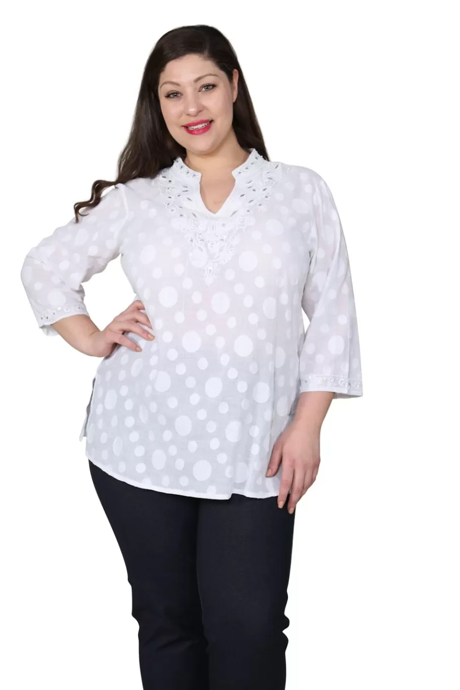 La Cera™ Top Tipo Tunica Con Bordado Floral De Talla Grande^ Plus Tops