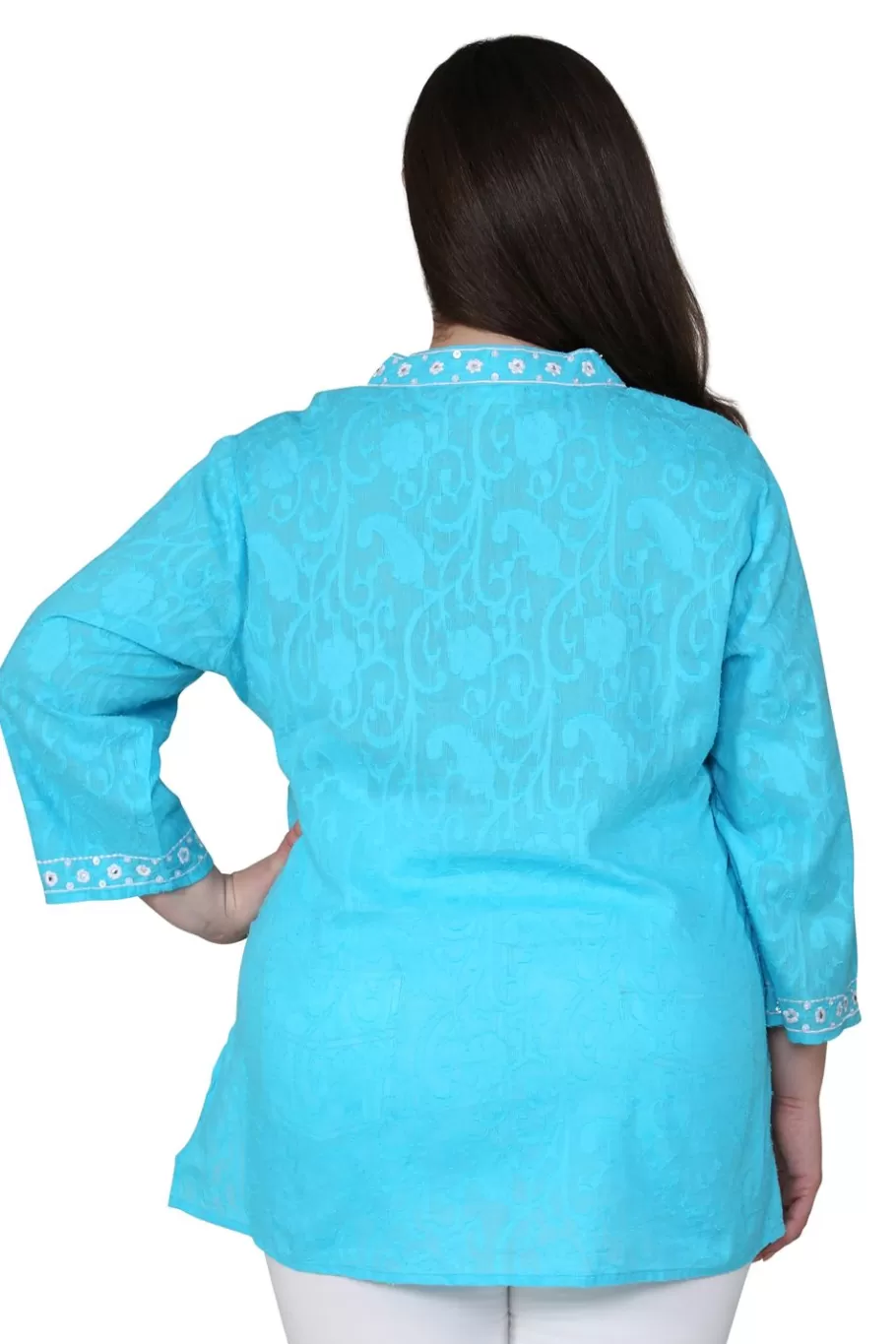 La Cera™ Top Tipo Tunica Con Bordado Floral De Talla Grande^ Plus Tops