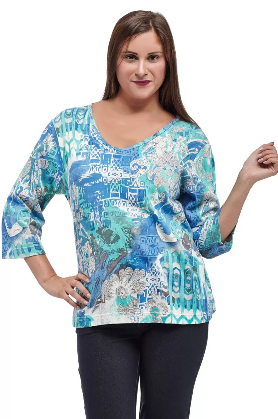 La Cera™ Top Tipo Tunica Con Estampado Multicolor De La Cera^ Tapas