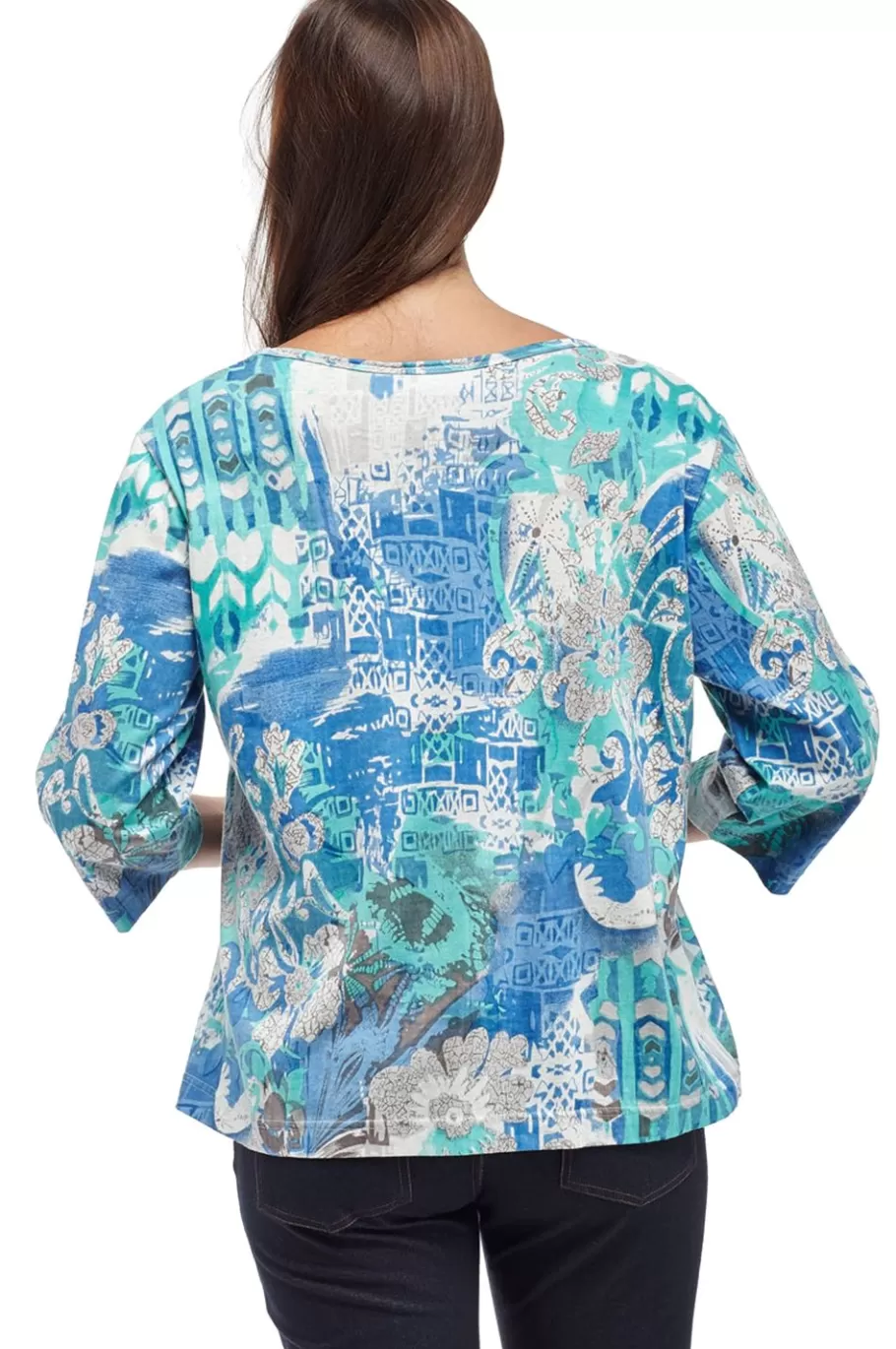 La Cera™ Top Tipo Tunica Con Estampado Multicolor De La Cera^ Tapas