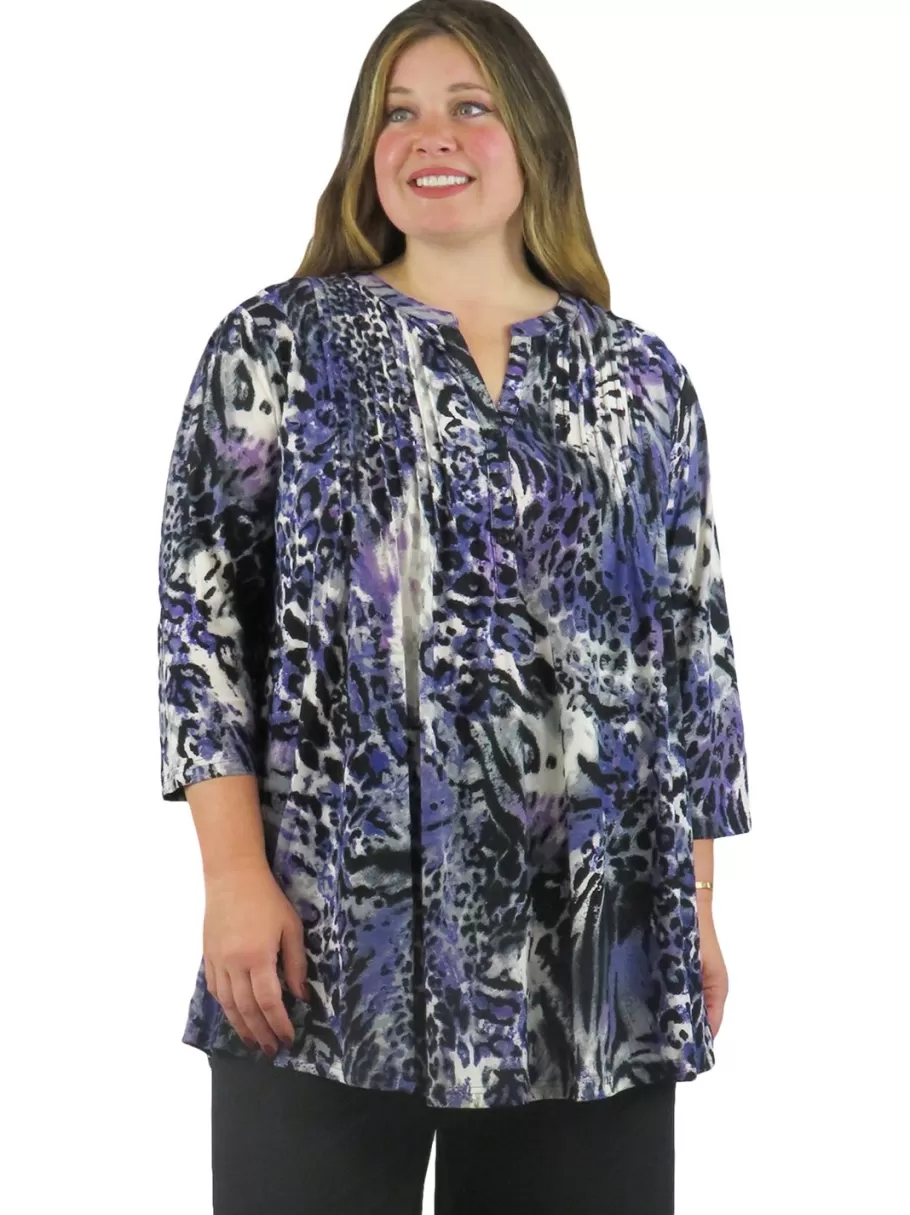 La Cera™ Tunica Con Estampado Animal Y Frente Plisado La Cera - Tallas Grandes^ Plus Tops