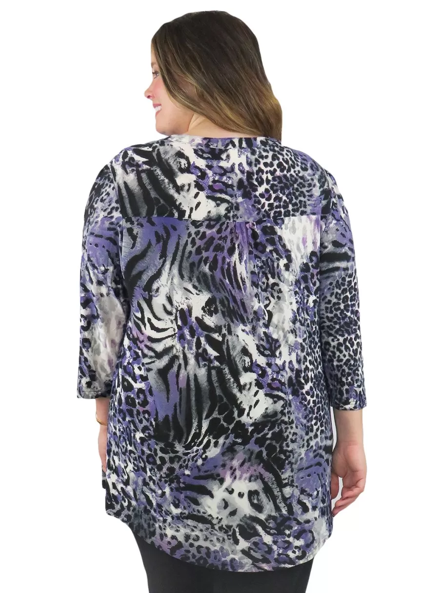La Cera™ Tunica Con Estampado Animal Y Frente Plisado La Cera - Tallas Grandes^ Plus Tops