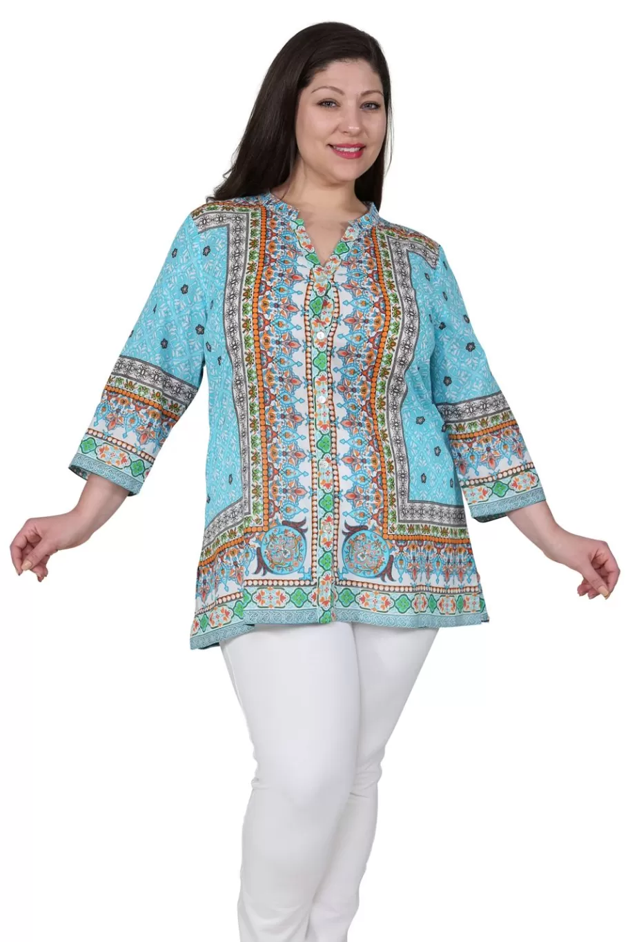 La Cera™ Tunica Con Estampado De Borde De Mosaico De Talla Grande^ Plus Tops