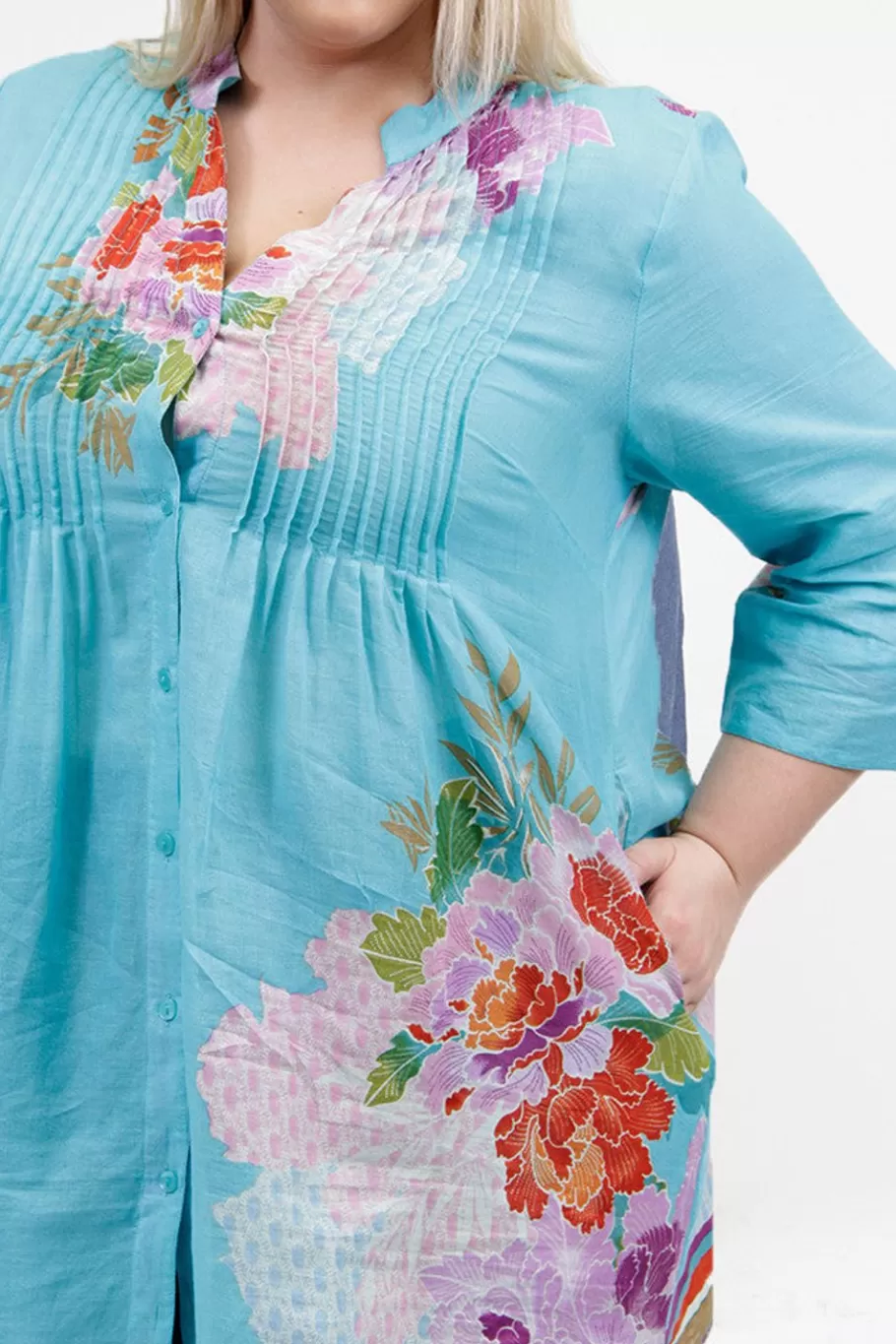 La Cera™ Tunica Con Estampado De Borde Floral De Talla Grande Y Pliegues De Lib^ Plus Tops