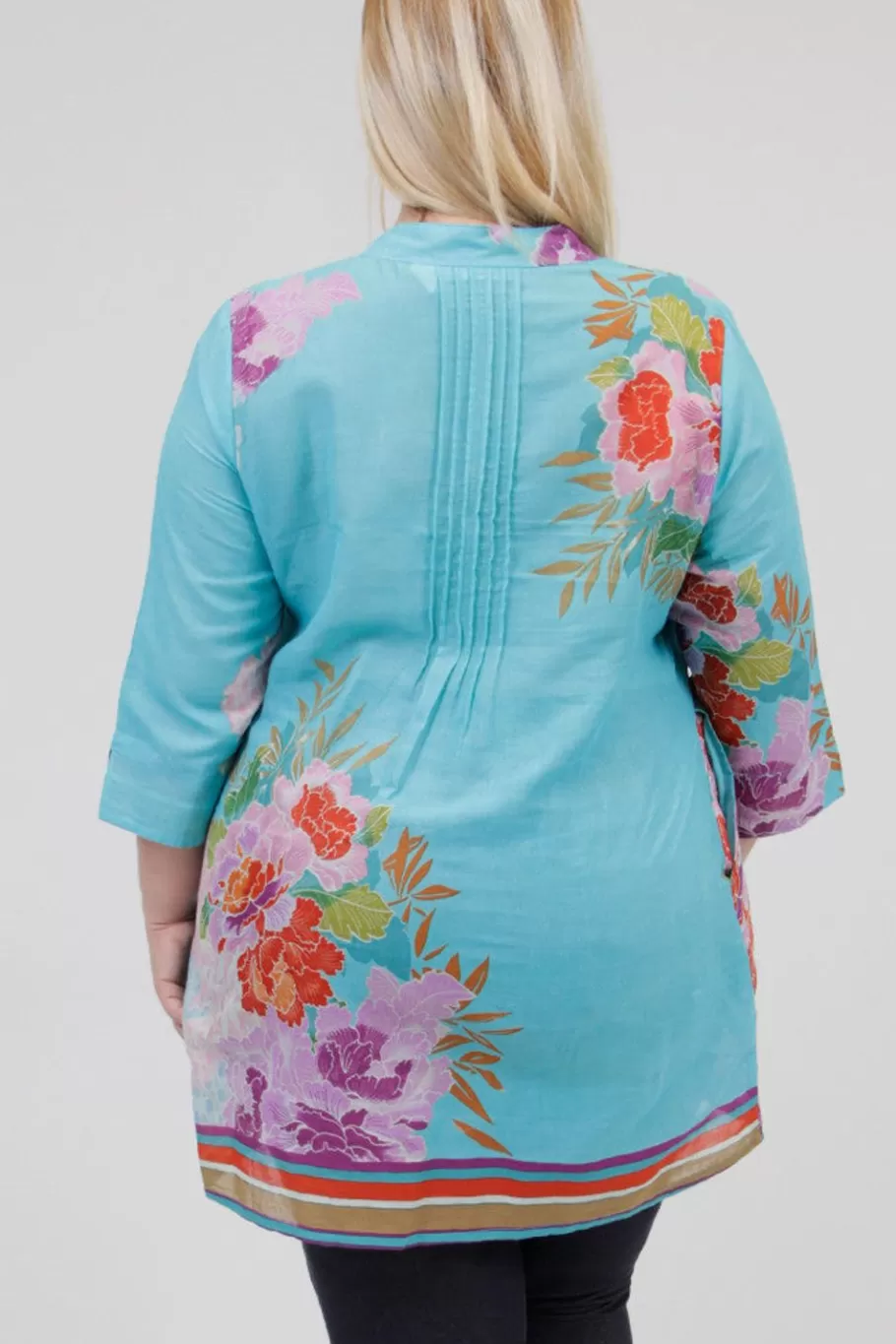 La Cera™ Tunica Con Estampado De Borde Floral De Talla Grande Y Pliegues De Lib^ Plus Tops
