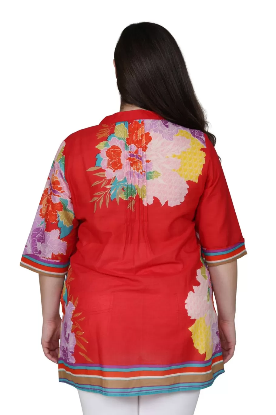 La Cera™ Tunica Con Estampado De Borde Floral De Talla Grande Y Pliegues De Lib^ Plus Tops