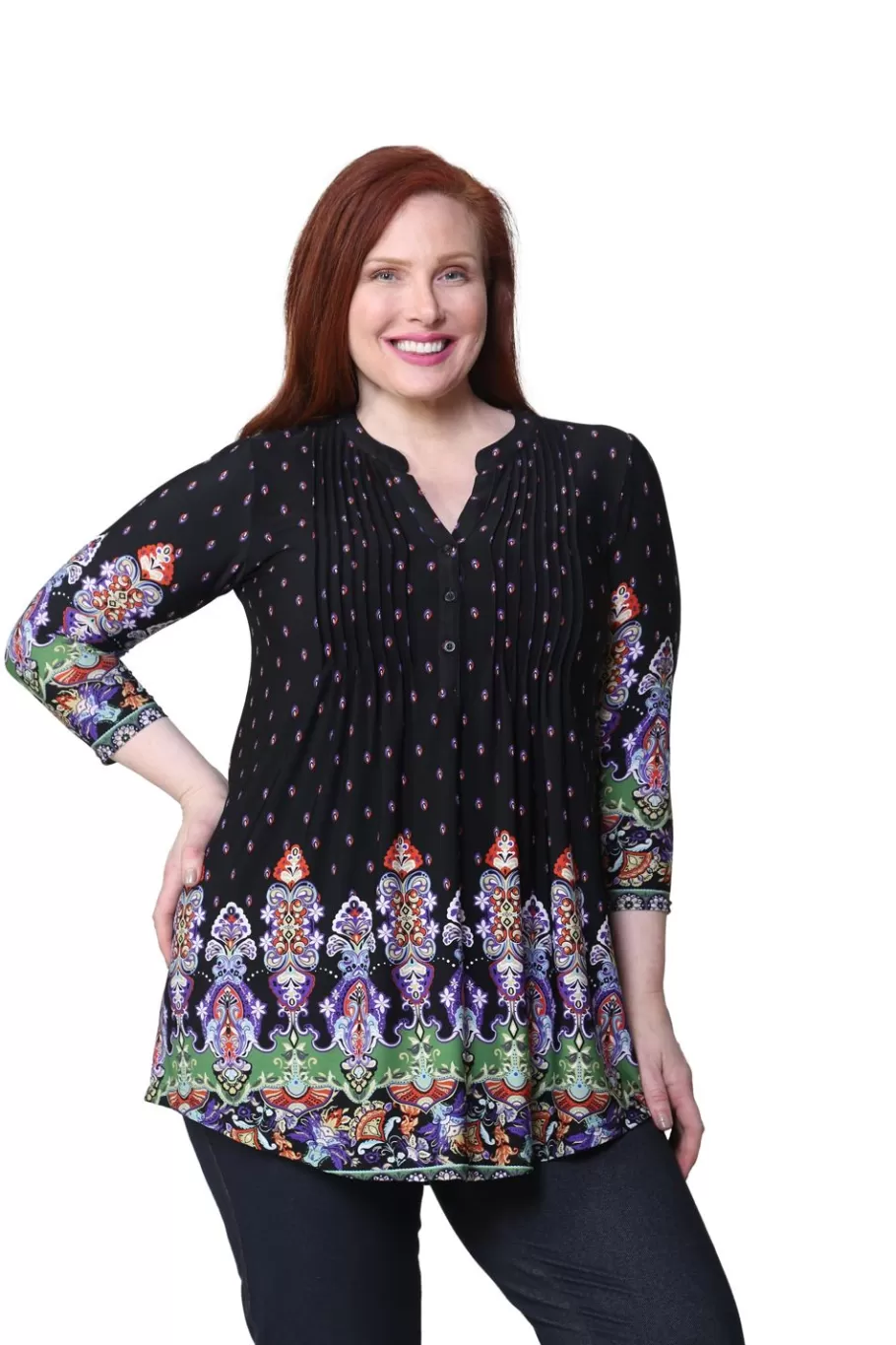 La Cera™ Tunica Con Estampado De Cachemira Renacentista La Cera Talla Grande^ Plus Tops
