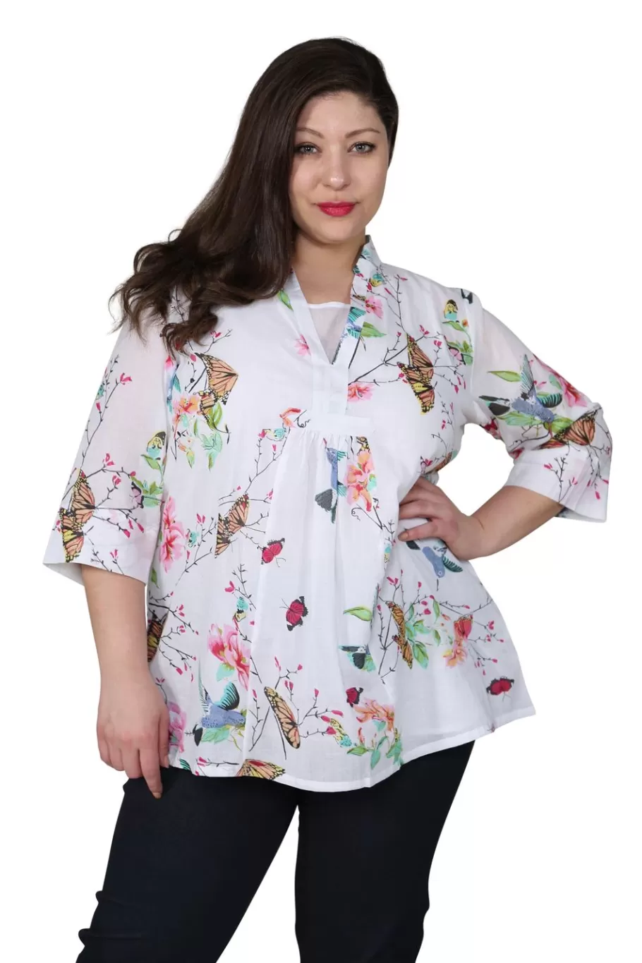 La Cera™ Tunica Con Estampado De Colibri/Mariposa De Talla Grande^ Plus Tops