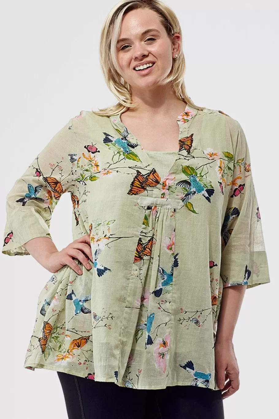 La Cera™ Tunica Con Estampado De Colibri/Mariposa De Talla Grande^ Plus Tops