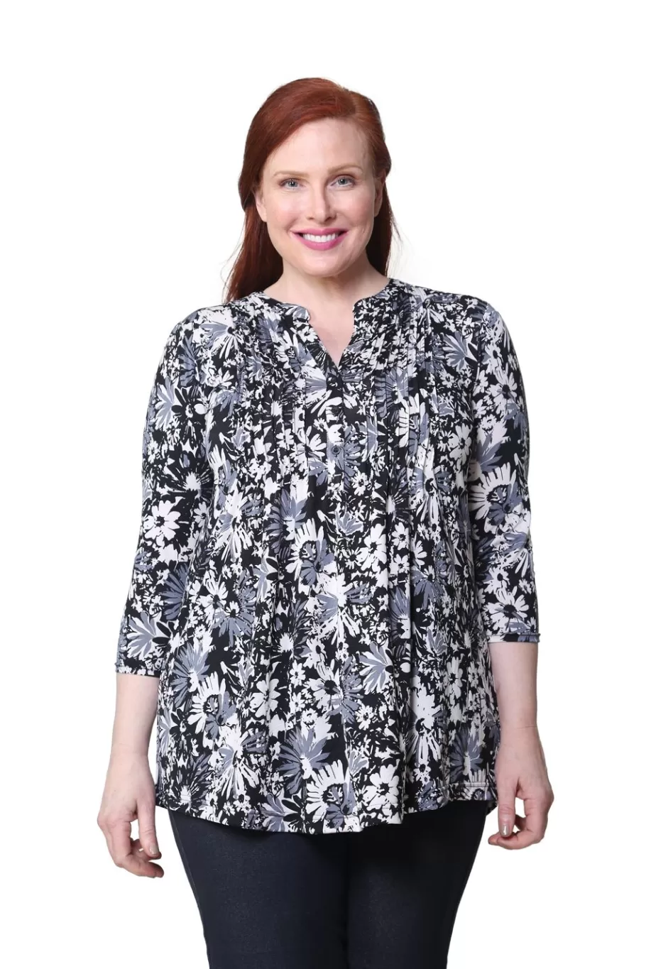 La Cera™ Tunica Con Estampado De Flores De Medianoche La Cera Talla Grande^ Plus Tops