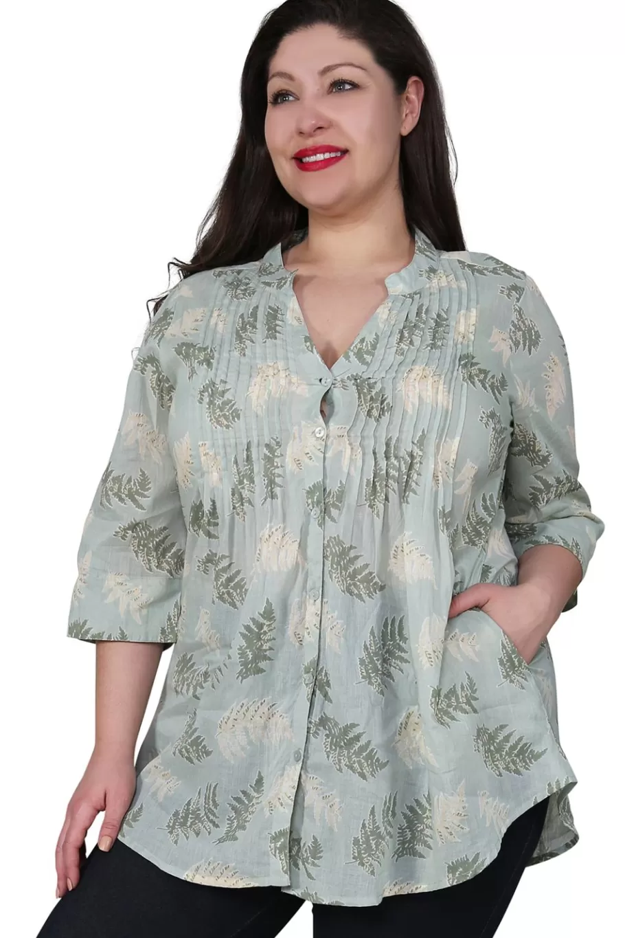 La Cera™ Tunica Con Estampado De Helecho De Talla Grande^ Plus Tops