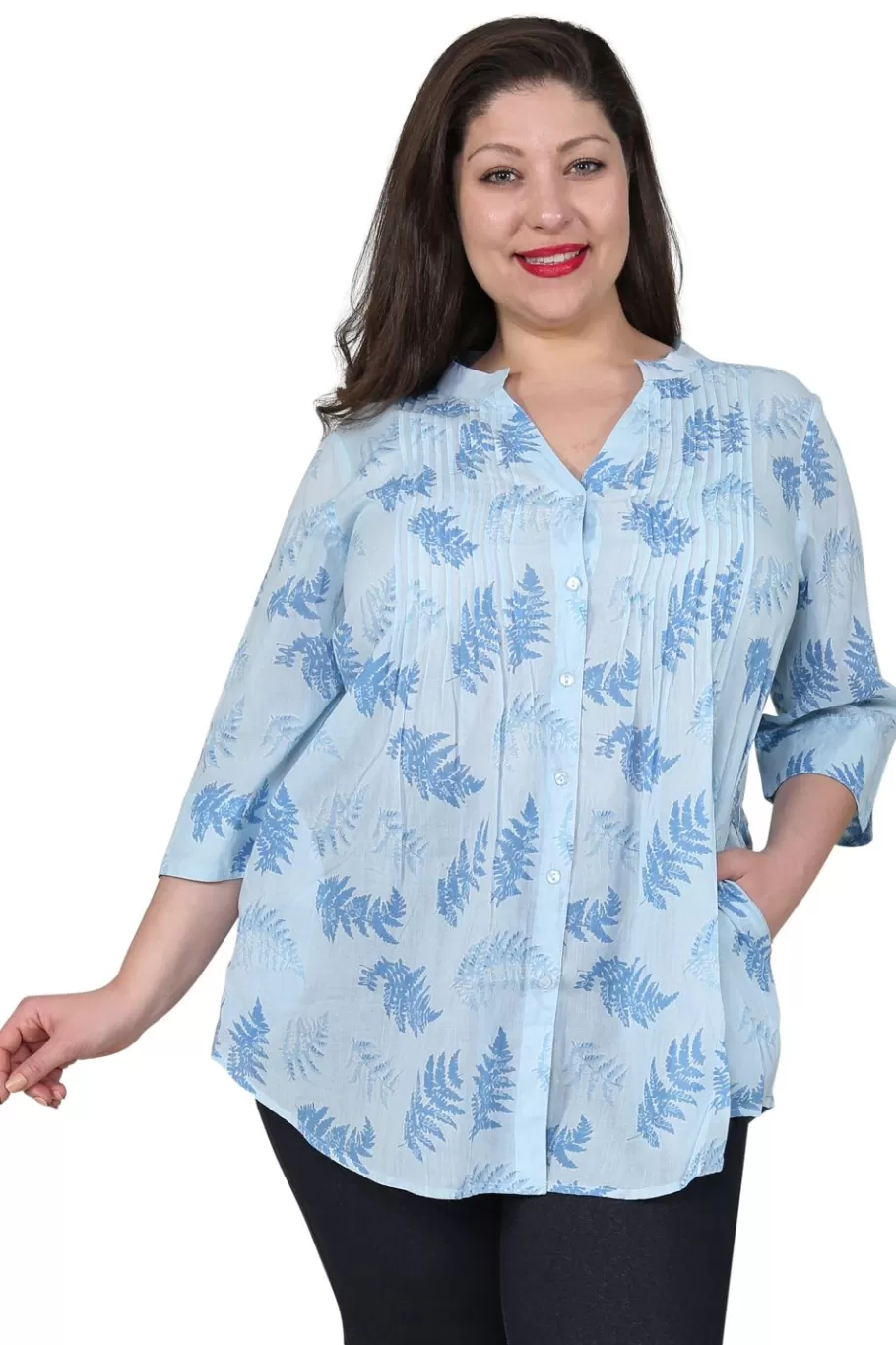 La Cera™ Tunica Con Estampado De Helecho De Talla Grande^ Plus Tops