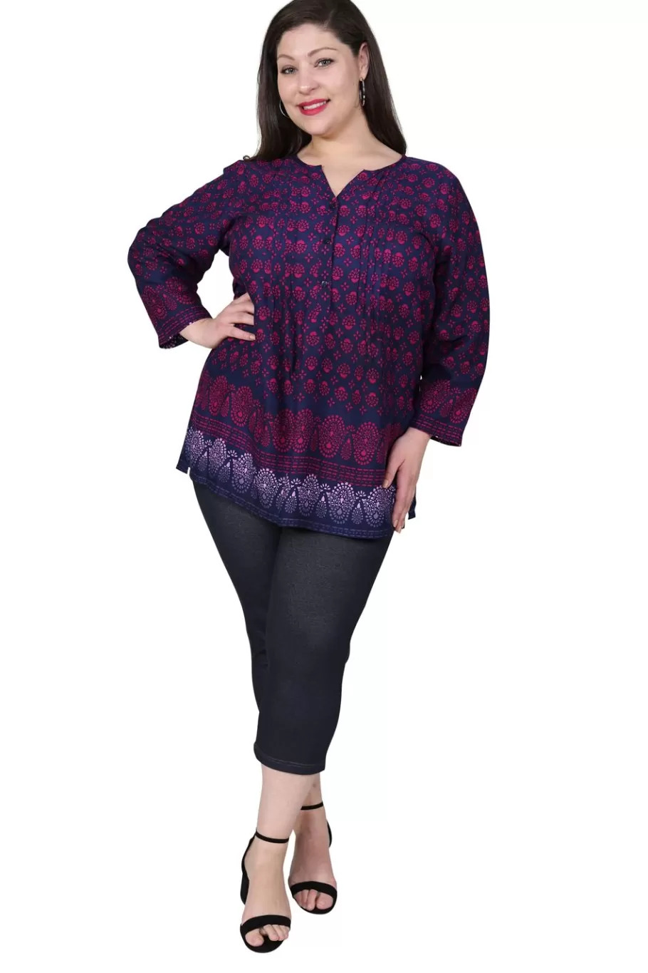 La Cera™ Tunica Con Estampado De Rayon De Talla Grande^ Plus Tops
