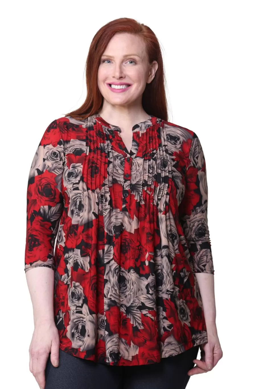 La Cera™ Tunica Con Estampado De Rosas De Medianoche La Cera Talla Grande^ Plus Tops