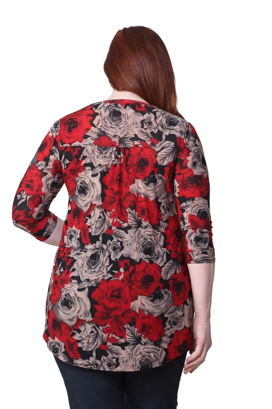 La Cera™ Tunica Con Estampado De Rosas De Medianoche La Cera Talla Grande^ Plus Tops