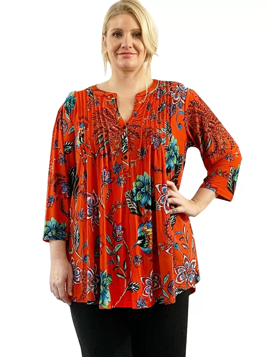 La Cera™ Tunica Con Estampado Floral Mandarin La Cera Talla Grande^ Plus Tops