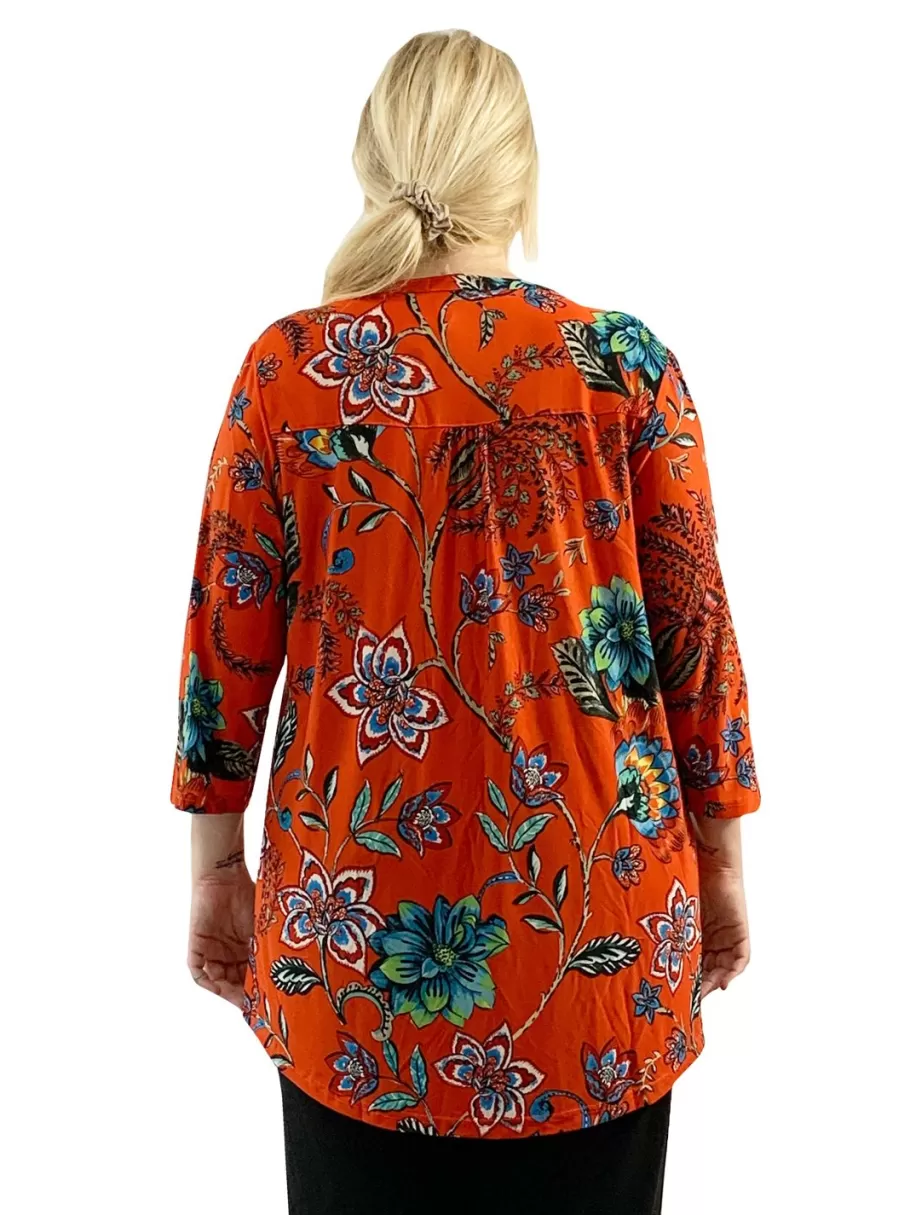 La Cera™ Tunica Con Estampado Floral Mandarin La Cera Talla Grande^ Plus Tops