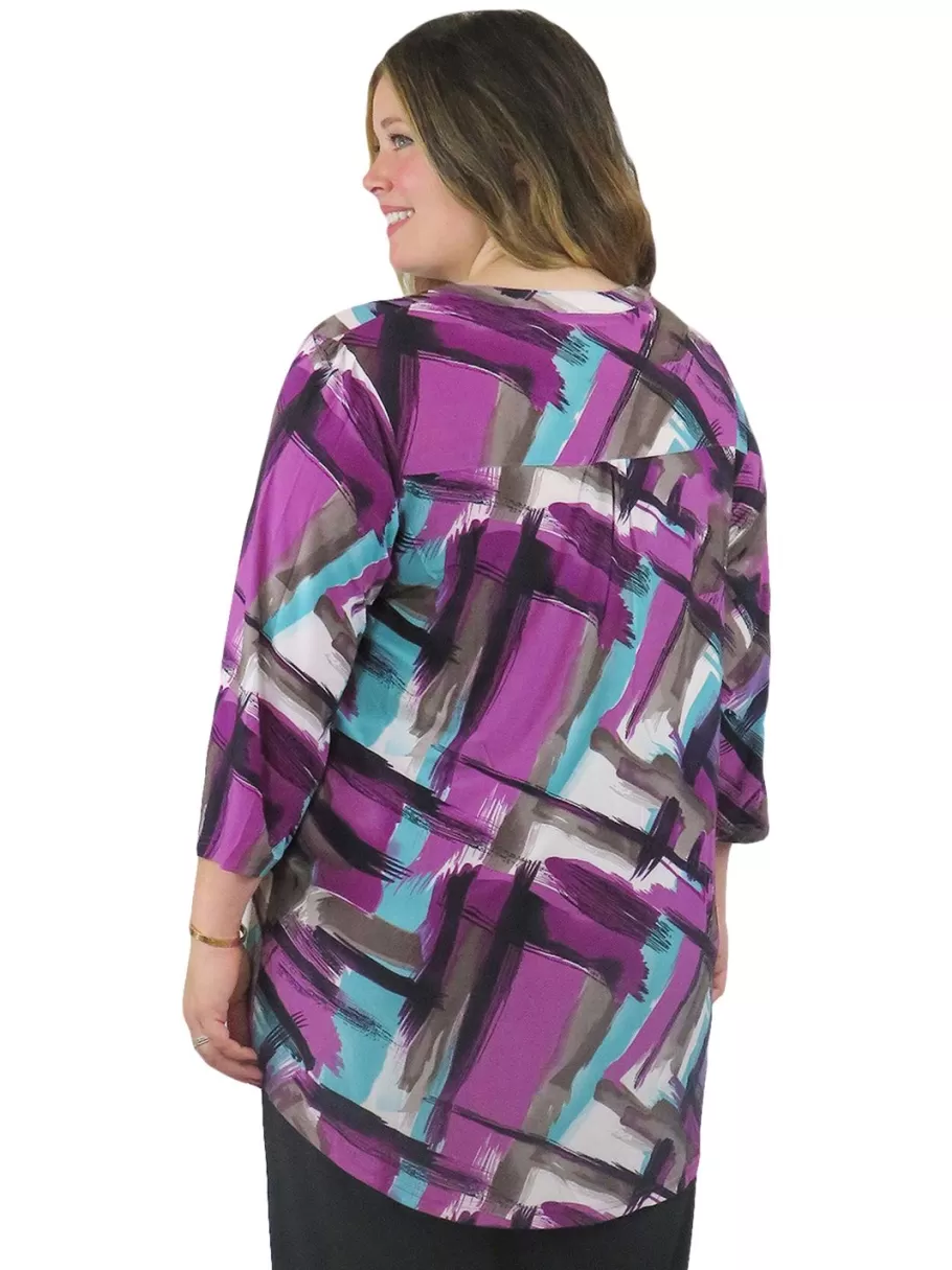 La Cera™ Tunica Con Estampado Geometrico Y Frente Plisado La Cera - Tallas Gran^ Plus Tops
