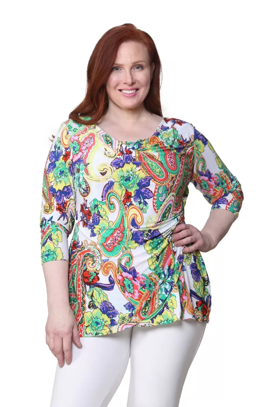 La Cera™ Tunica Cruzada Con Estampado De Cachemira - Talla Grande^ Plus Tops