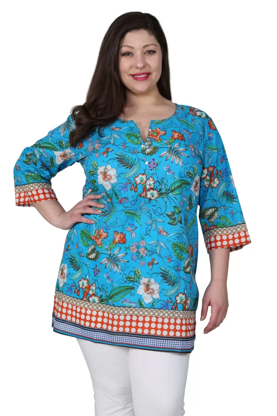 La Cera™ Tunica De Tecnicas Mixtas Florales De Talla Grande^ Plus Tops