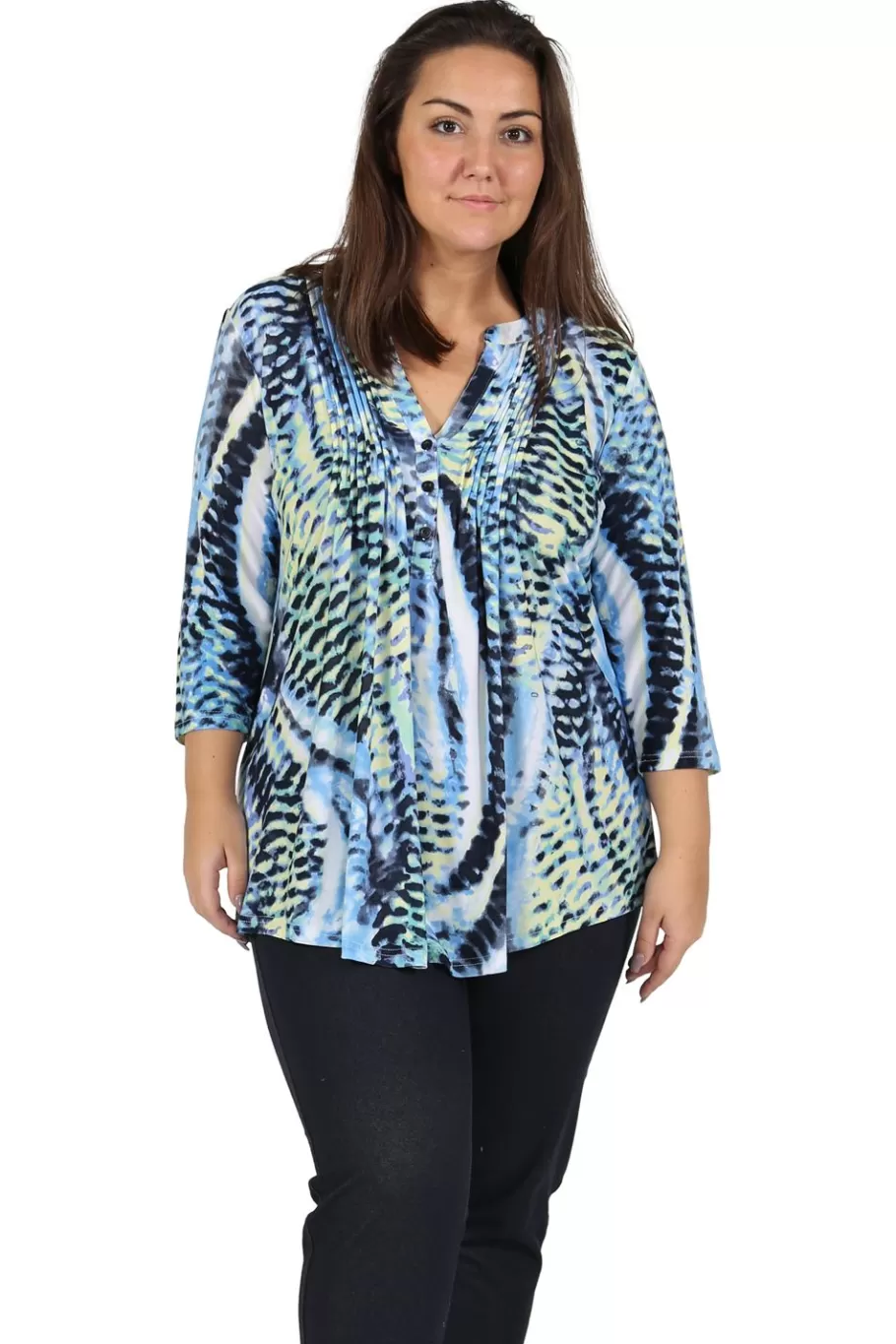 La Cera™ Tunica Estampada Con Frente Plisado La Cera Talla Grande^ Plus Tops