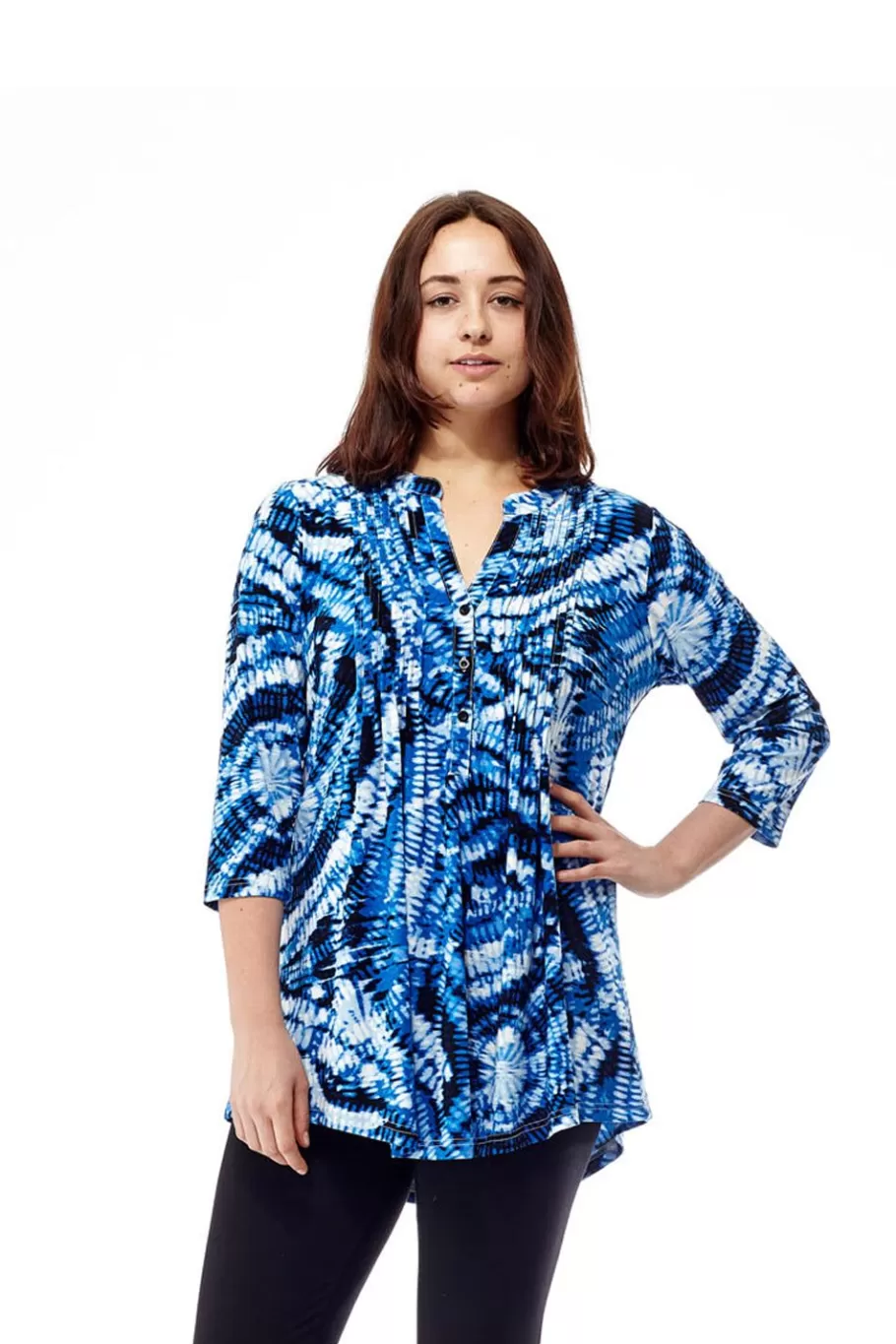 La Cera™ Tunica Estampada Con Frente Plisado La Cera Talla Grande Tie-Dye^ Plus Tops