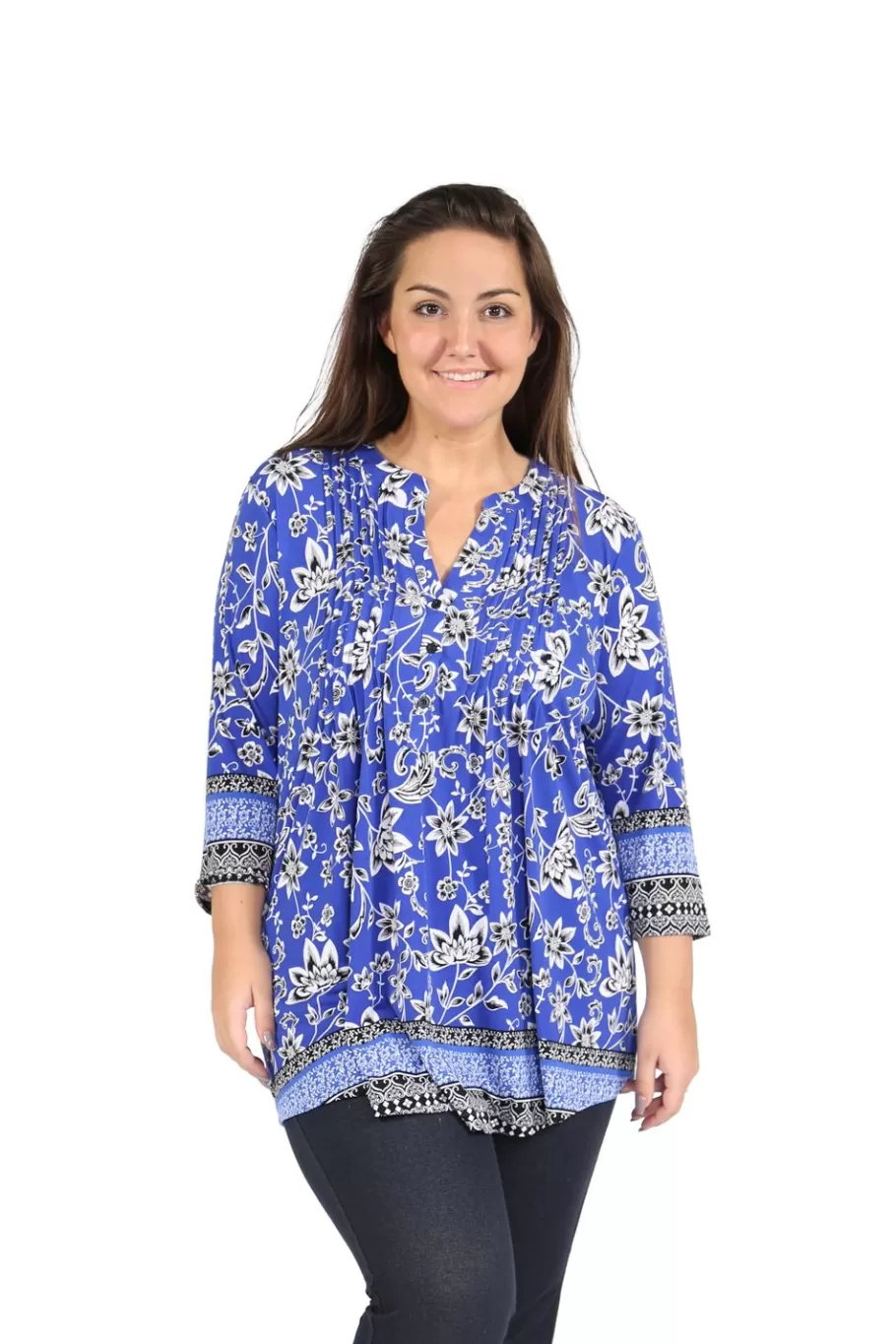 La Cera™ Tunica Estampada Con Frente Plisado Y Estampado De Borde La Cera De Ta^ Plus Tops