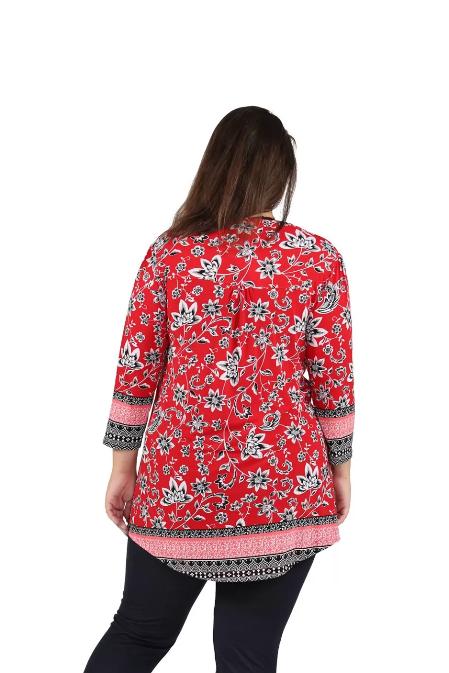 La Cera™ Tunica Estampada Con Frente Plisado Y Estampado De Borde La Cera De Ta^ Plus Tops