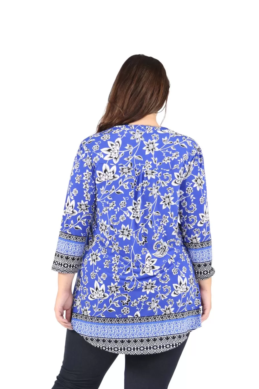 La Cera™ Tunica Estampada Con Frente Plisado Y Estampado De Borde La Cera De Ta^ Plus Tops